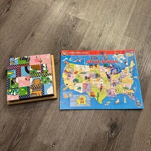 Set of 2 bundle of Melissa and Doug farm and United States puzzle